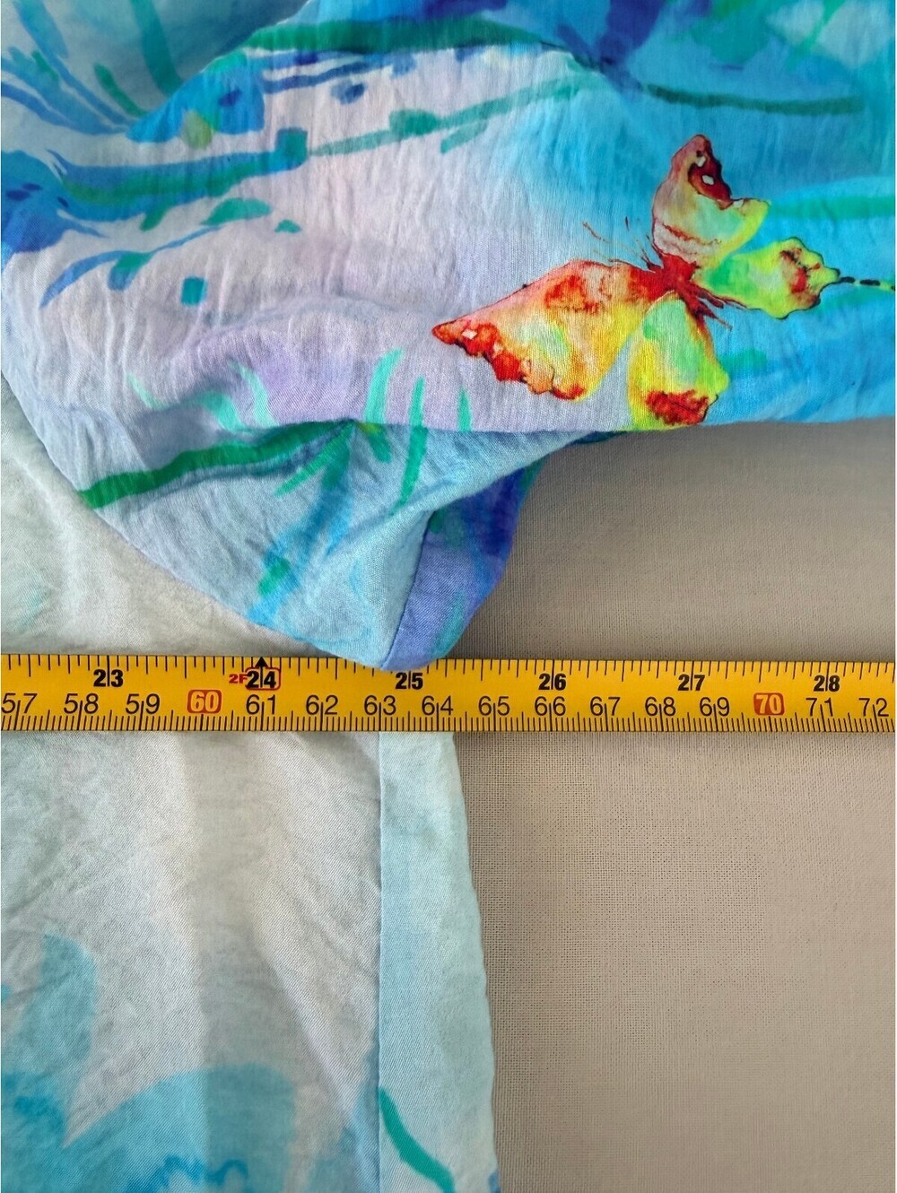 Ali Miles Blue Floral Button Front Blouse XL Lightweight Rayon Butterfly Print - Picture 5 of 7